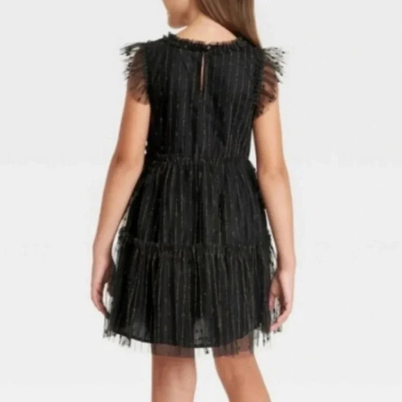 NWT flutter sleeve tiered tulle dress black gold metallic accents Girls 4 / 5 XS - Picture 6 of 8